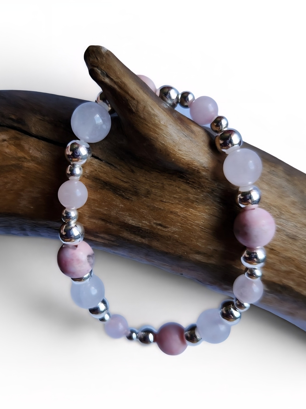 Pink Quartz & Rhodonite Beaded Stretch Bracelet